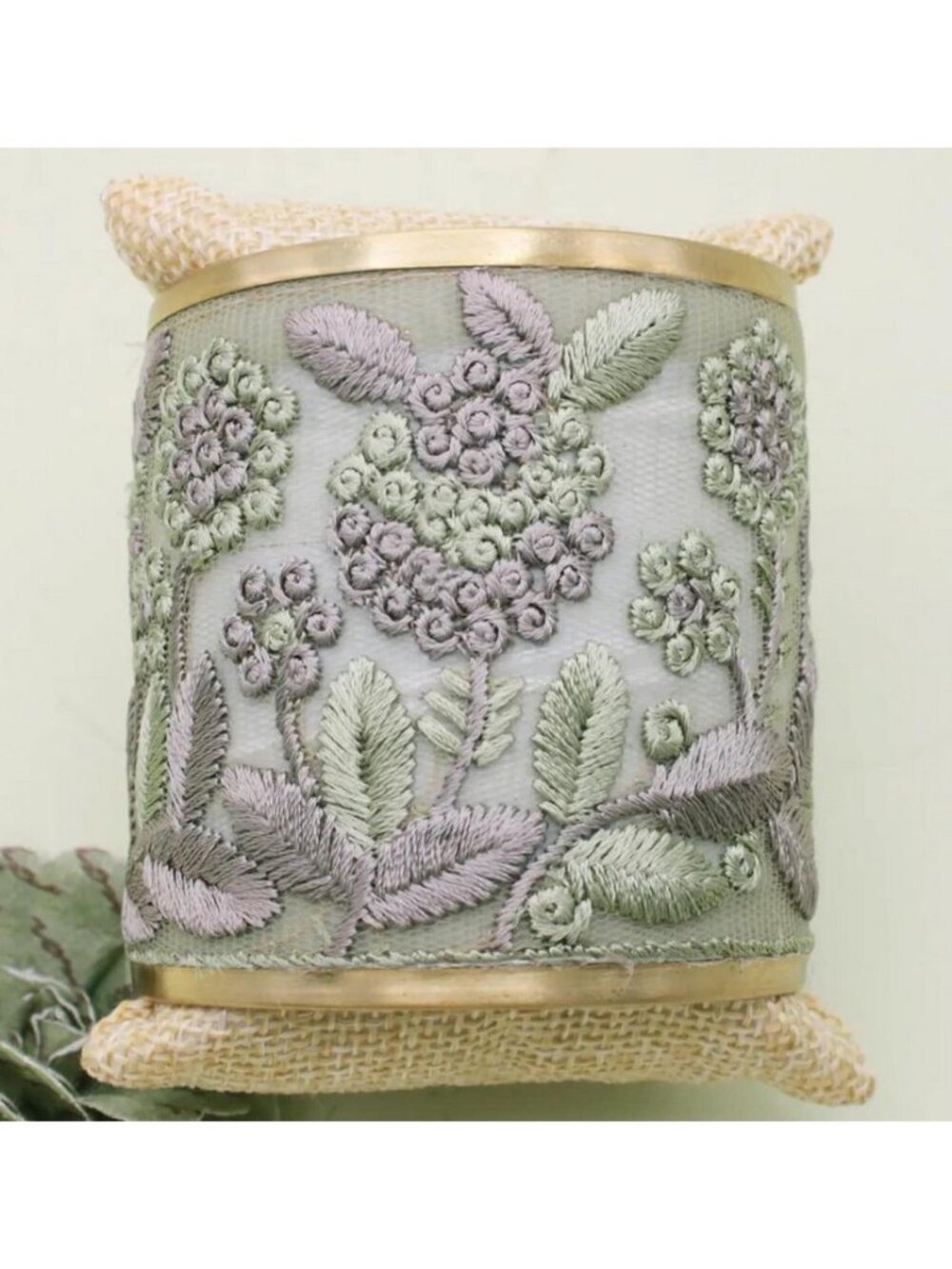 Vintage Inspired Cottage Core Cool Grey and Soft Mint Floral Embroidered Fabric - Picture 5 of 12